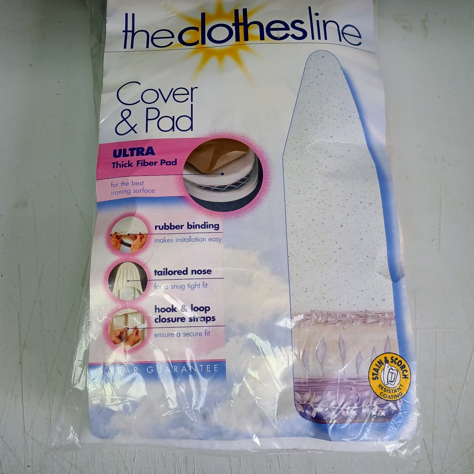 The Clothes Line One Piece Ironing Board Cover & Pad New Sealed