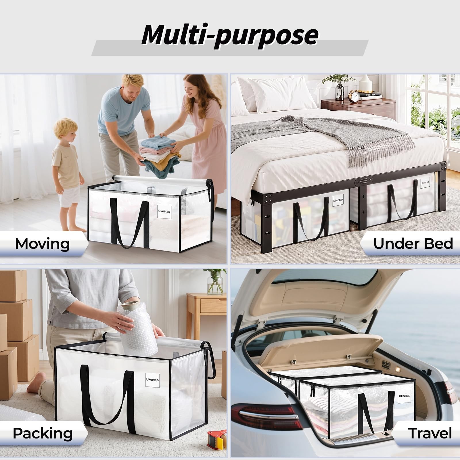 Extra Large Heavy Duty Moving Bags 8 Pack Storage Totes for Clothes & Supplies