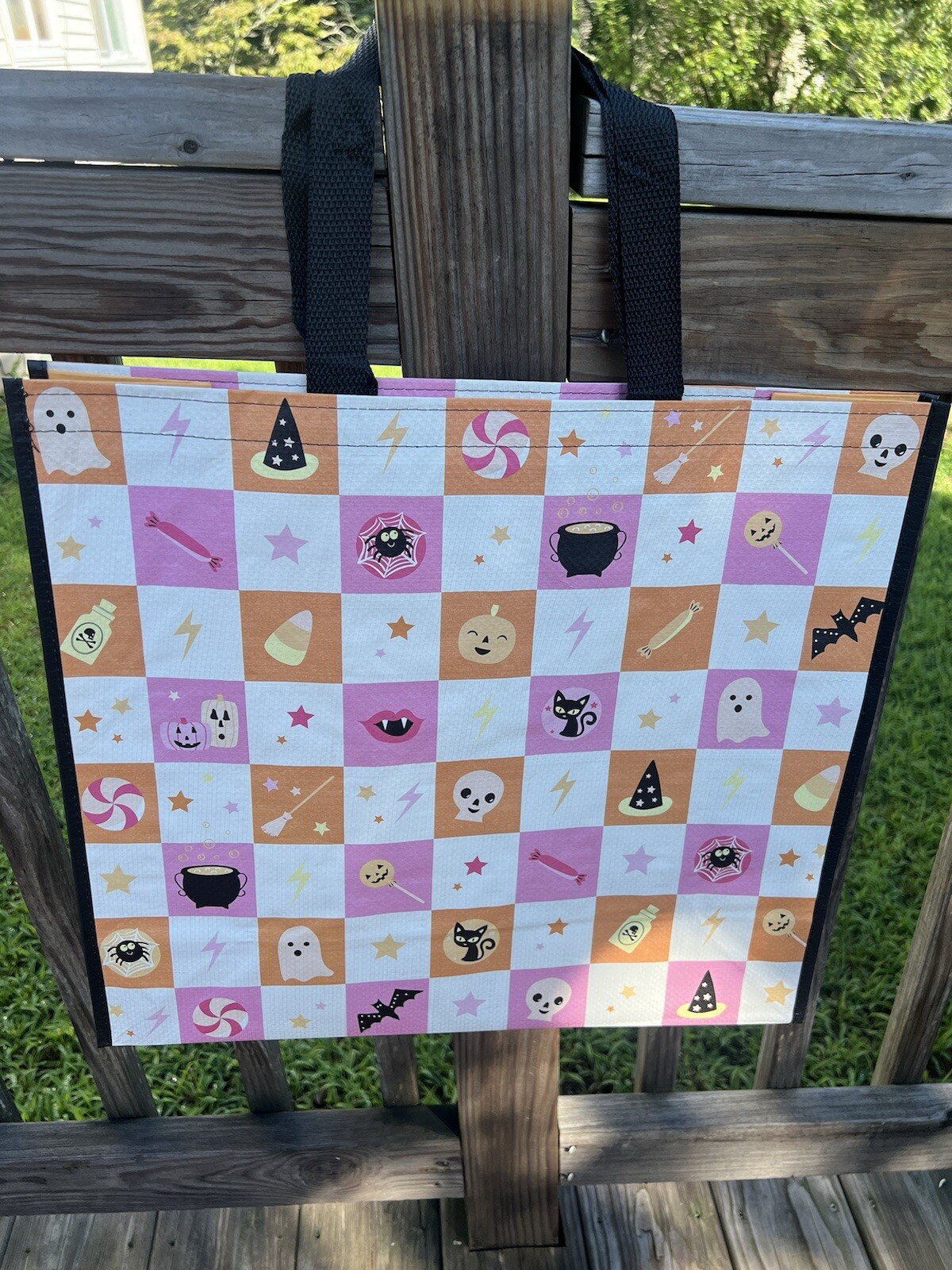 NEW TJMaxx Reusable Shopping Bags Tote FUN HALLOWEEN Pastel Checkerboard🎃