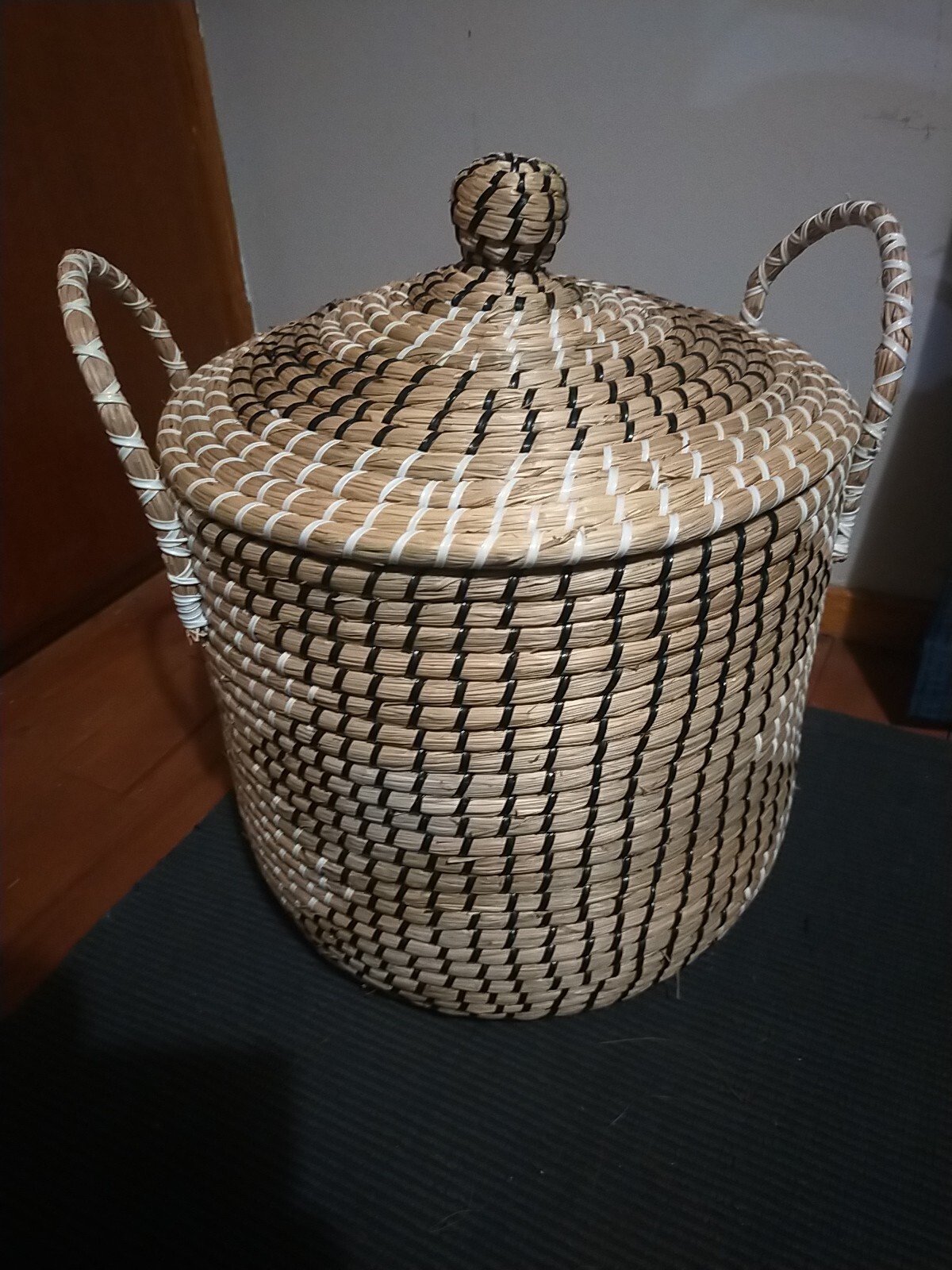 African Tribal Handwoven Laundry / Storage Lidded Basket 39cmH X 33cm© BoHo