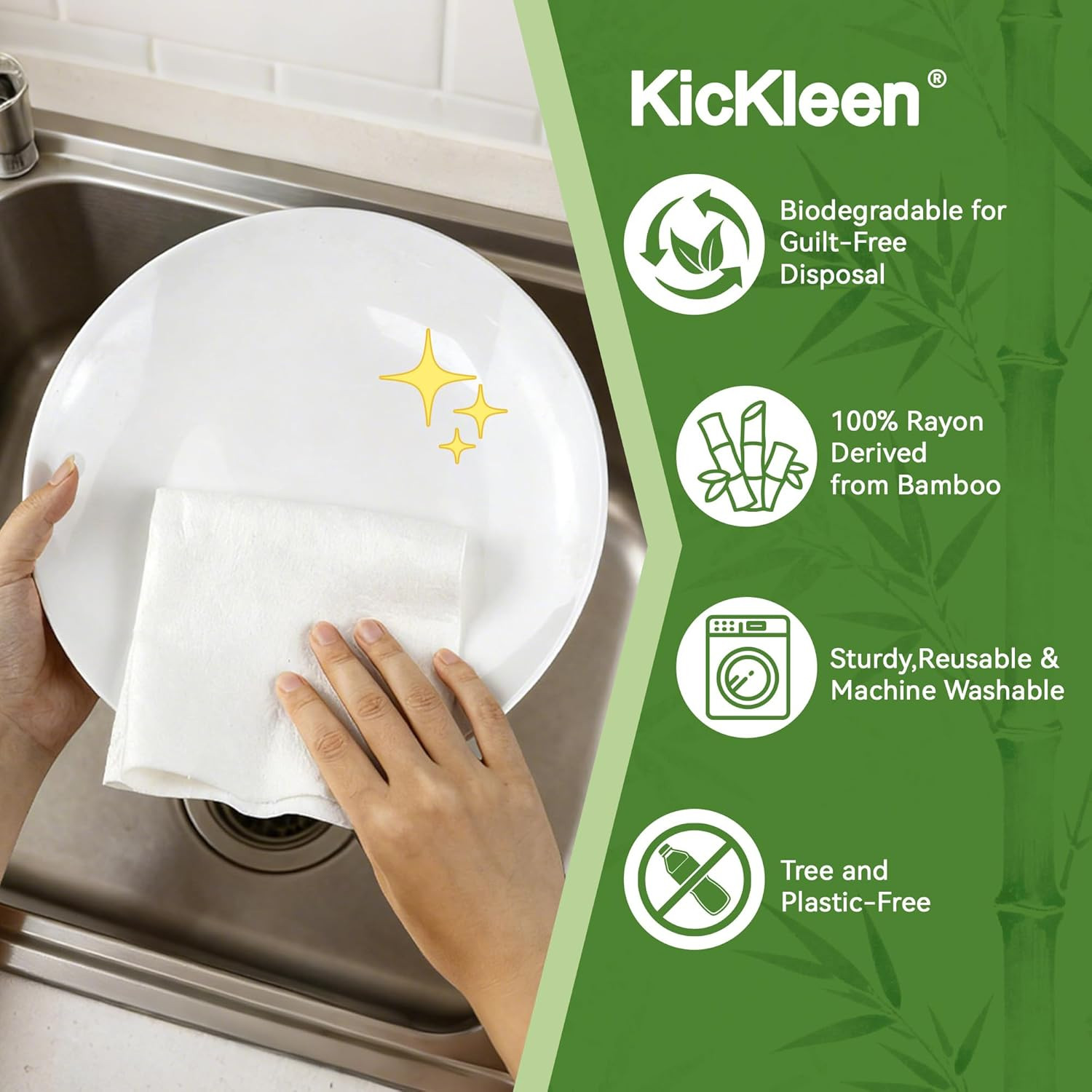 2 Rolls Kickleen Reusable Ultra Absorbent Bamboo Dish Cleaning Cloths | Heavy Du