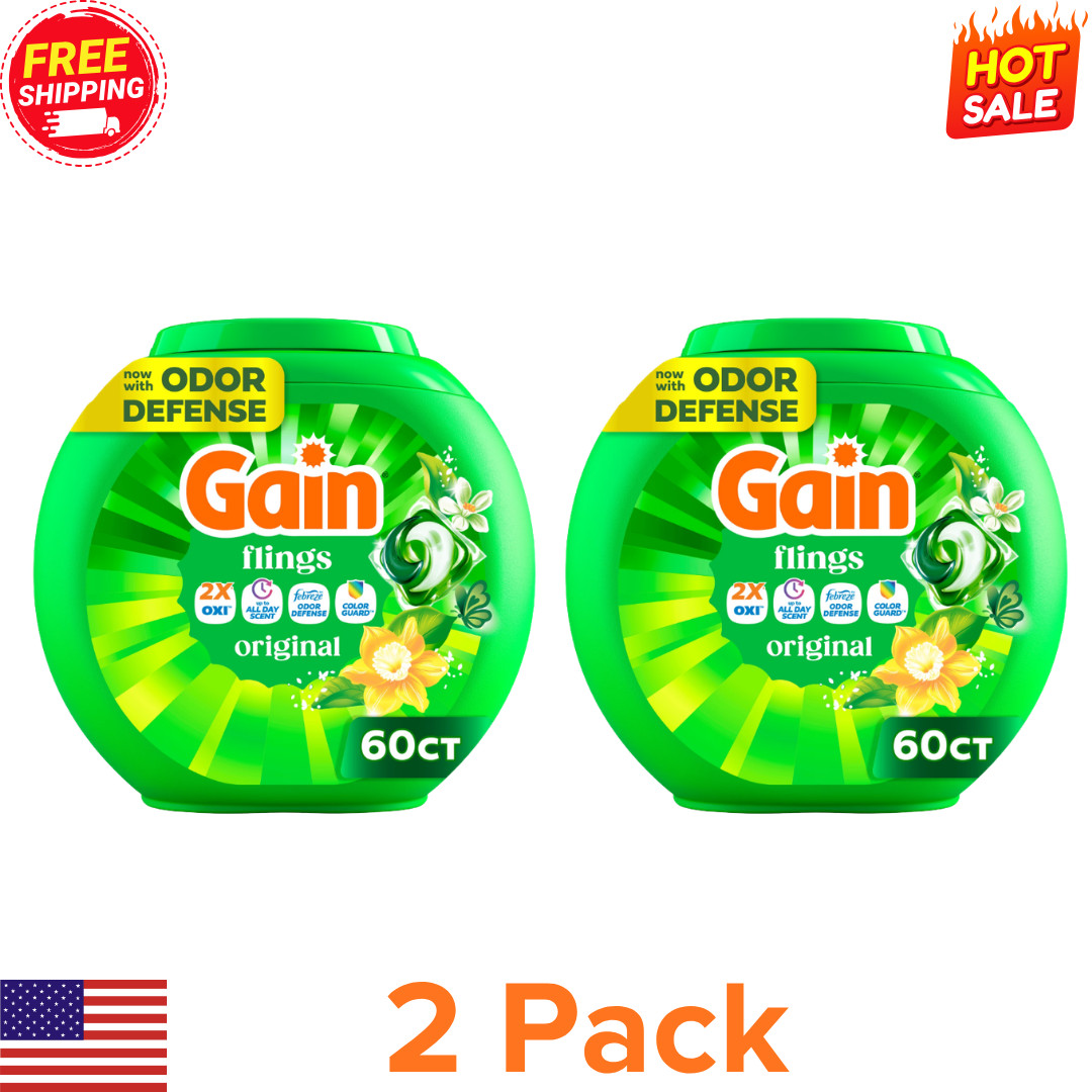 (2 pack)Gain Flings 4-in-1 Laundry Detergent Pacs Original 60 Count Oxi Boost