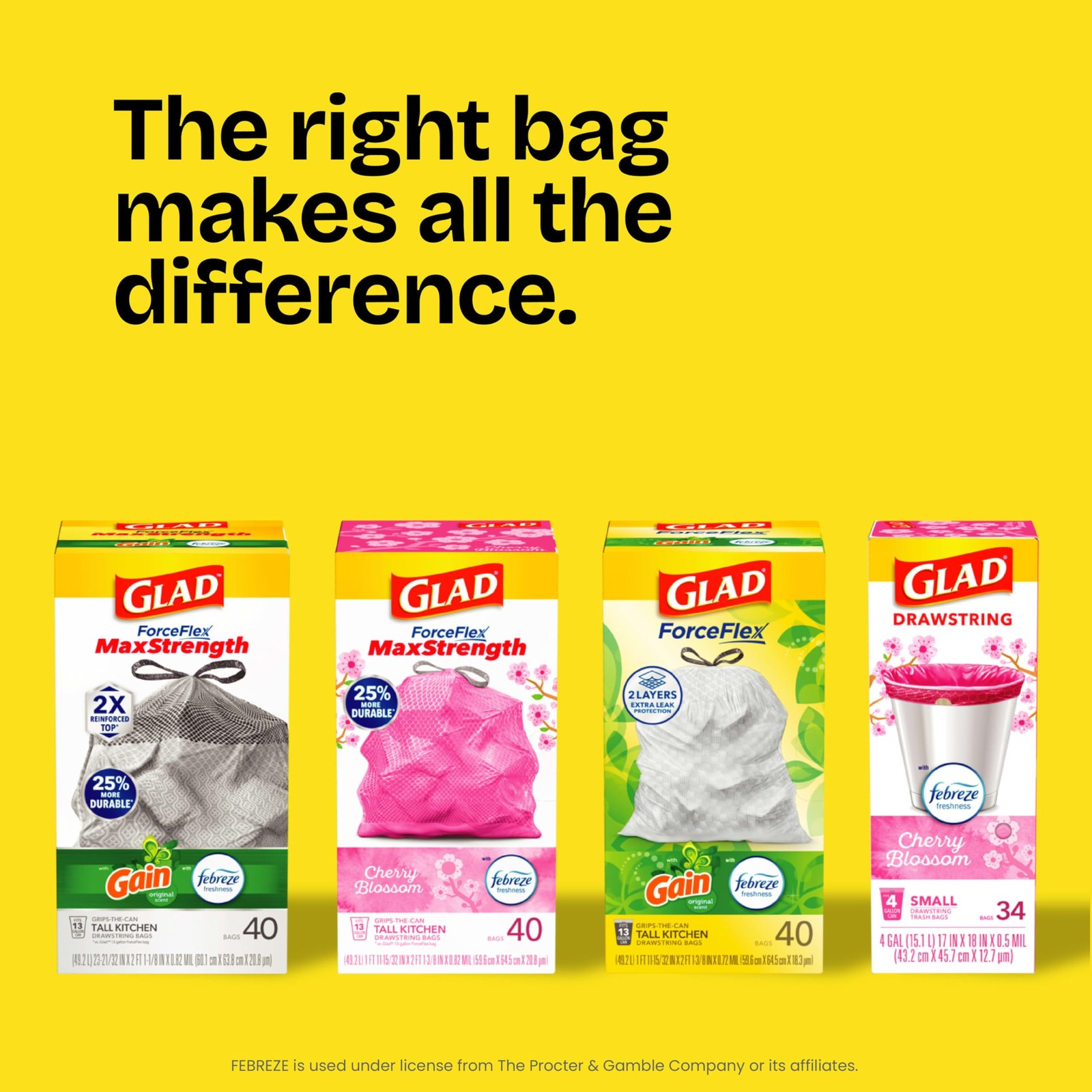 Glad ForceFlex Tall Kitchen Trash Bags 13 Gallon Pine-Sol Original 40 Count