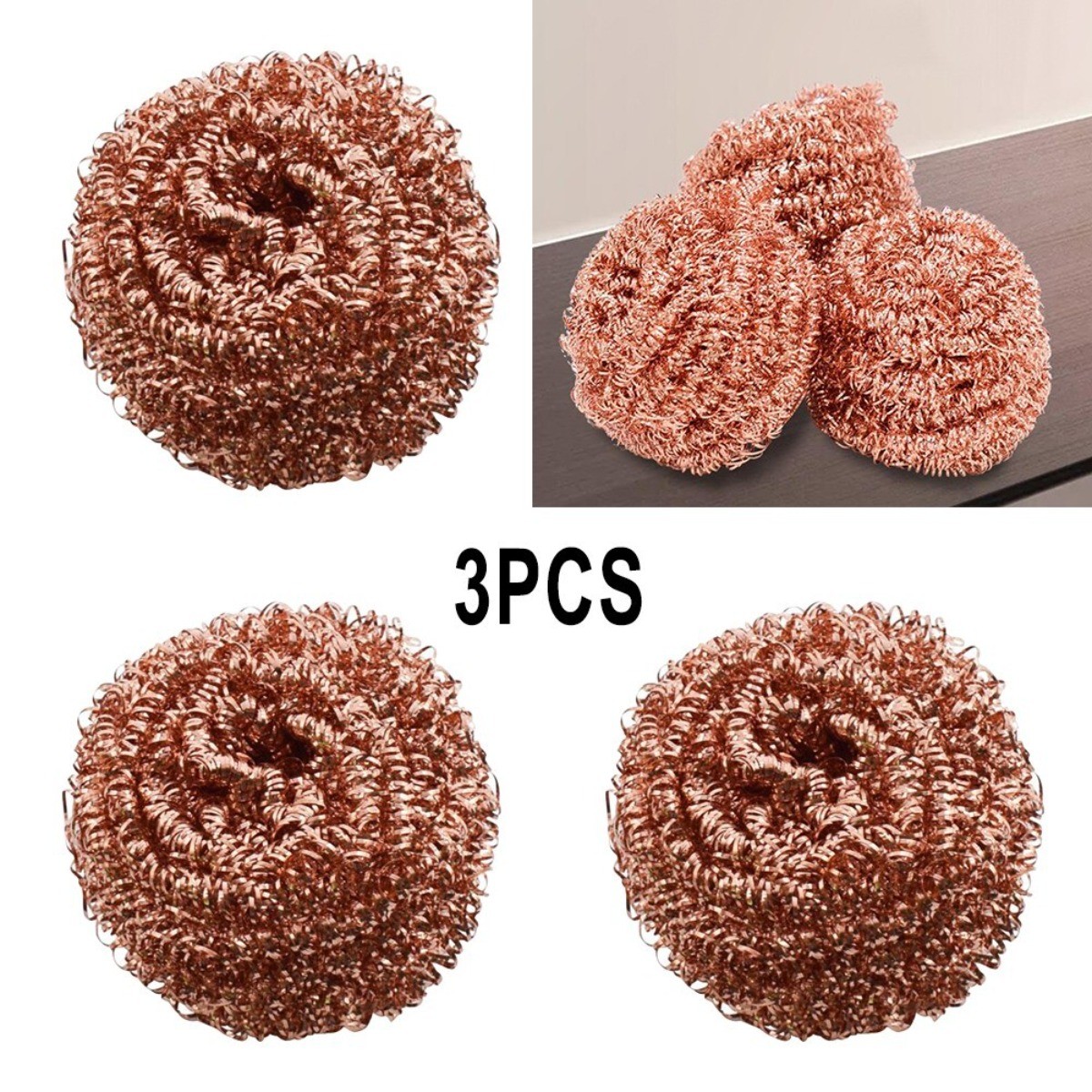 3 Pack Set Copper Metal Wire Sponge Balls For Iron Tip Nozzle And Slag Removal