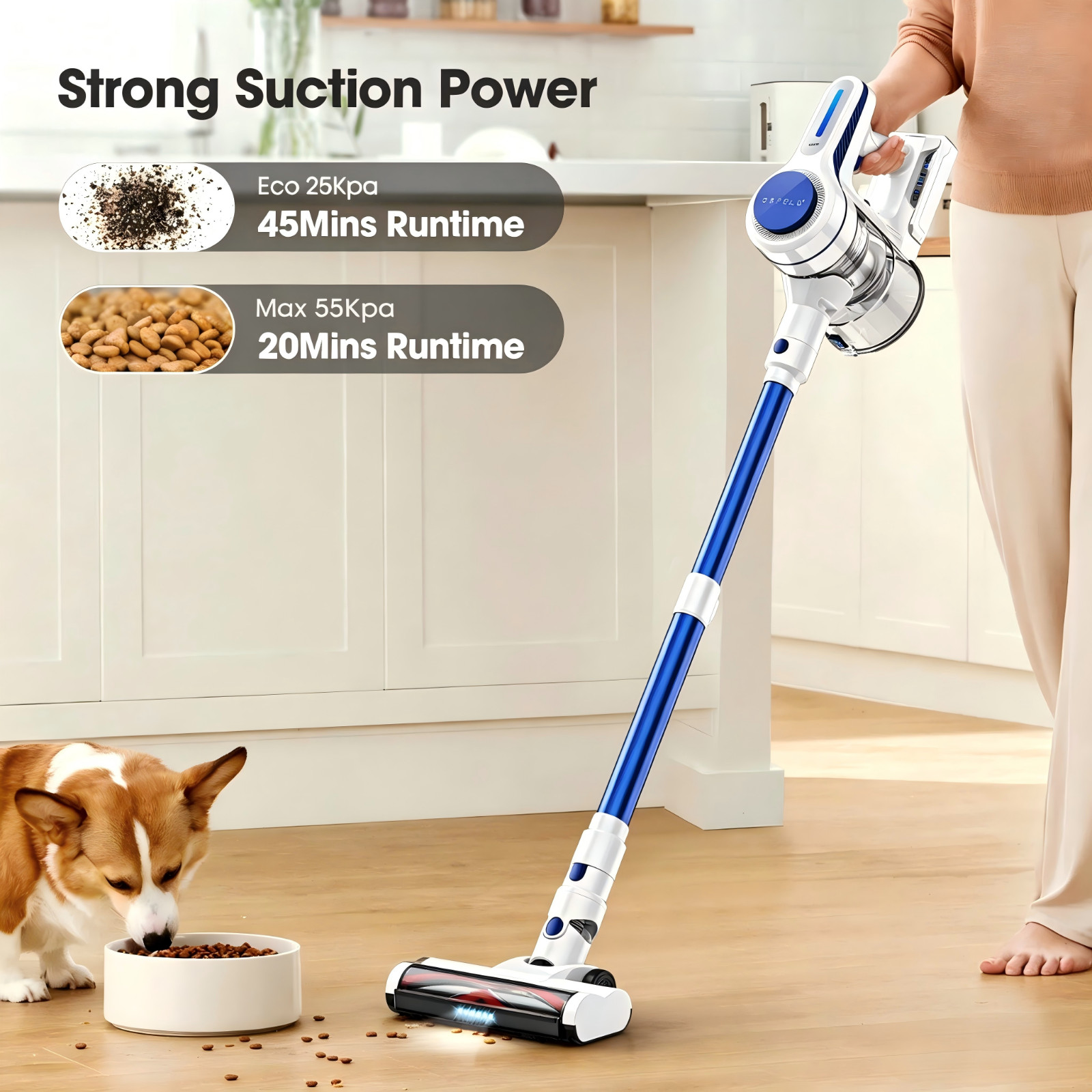 Cordless Vacuum Cleaner 1.5L Powerful Stick 50Kpa 60min Lightweigh Rechargeble