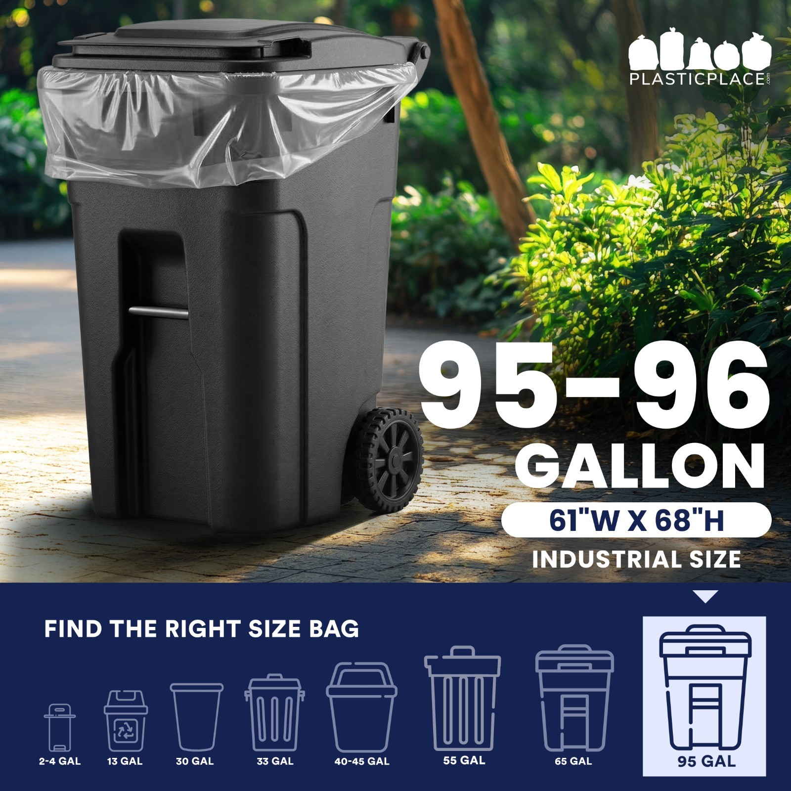 Plasticplace 95-96 Gallon Trash Bags – Clear, Case of 50 Garbage Bags