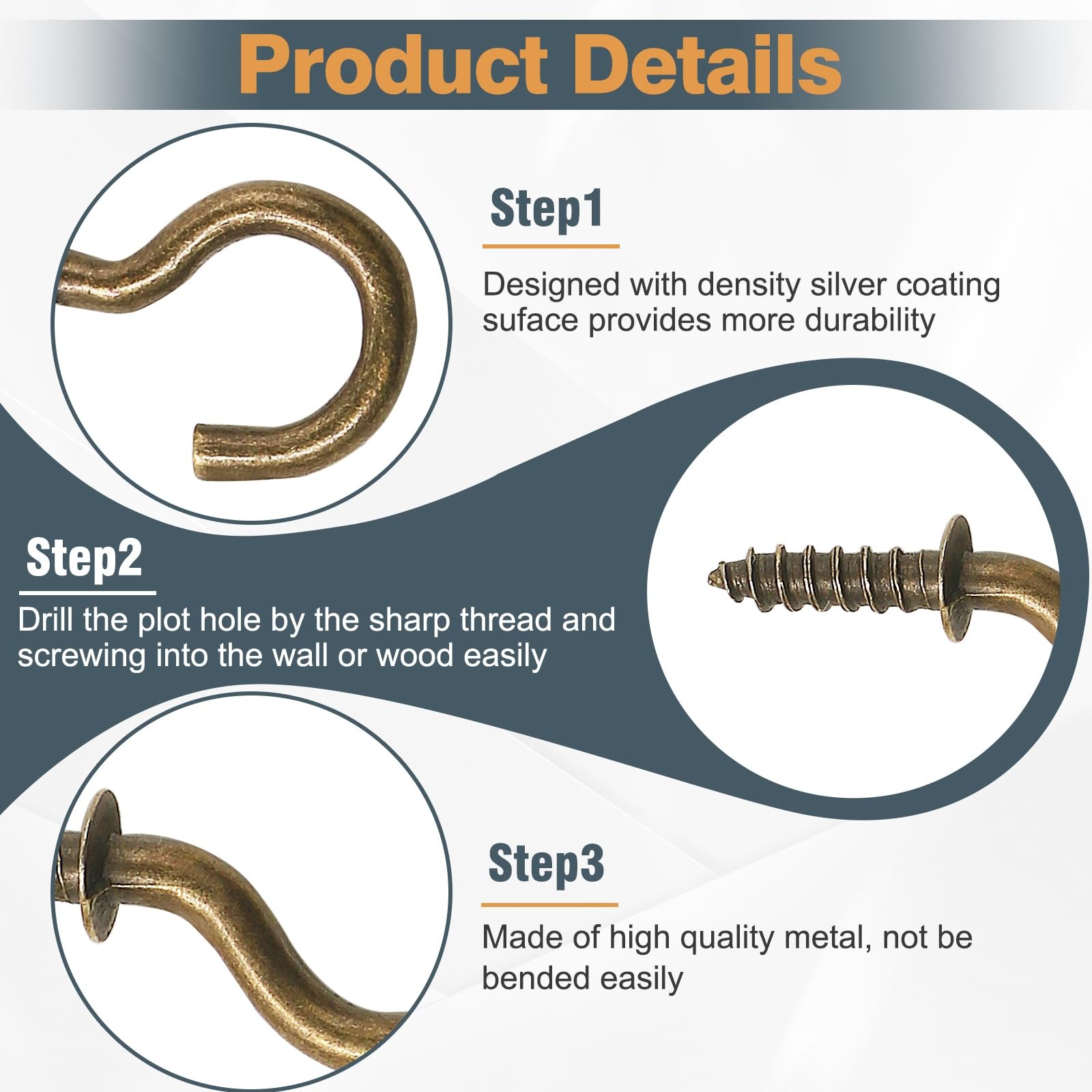 Bronze Nickel Plated Metal Cup Hooks 1/2 Inch Ceiling Screw In 100 PCS