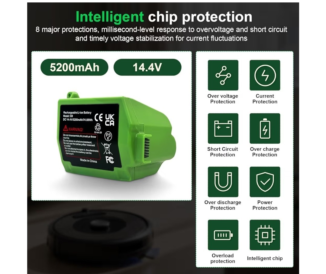 Specification: 14.4V, 5200mAh. Suitable for Long-Lasting Power Supply for iRobot