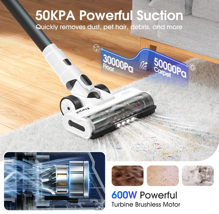 Aspiradora Inalámbrica 600W 50KPa, 70 Min, Carga Rápida y LED Táctil, Nuevo