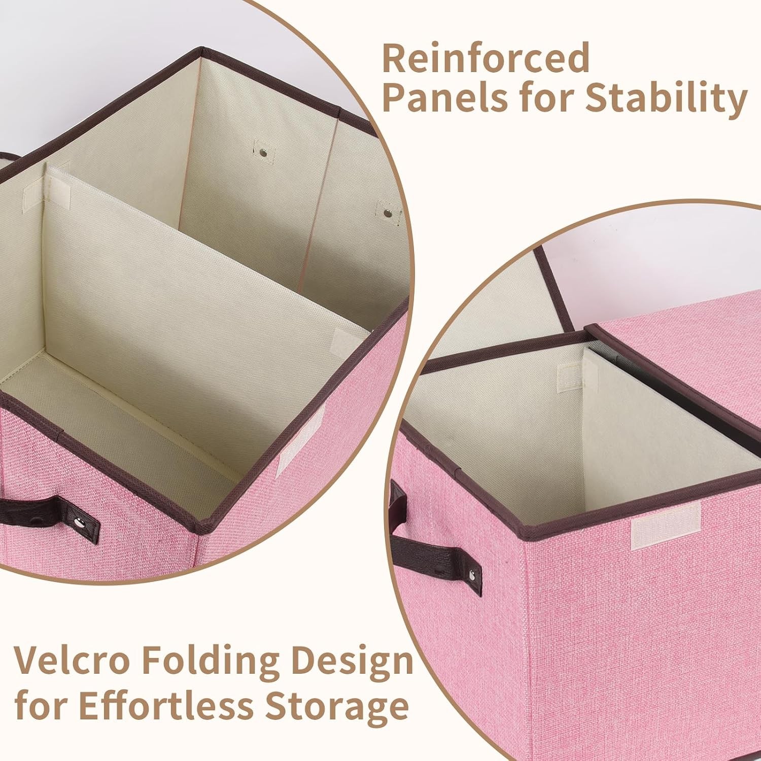 Fabric Foldable Storage Box Pink 16.5×11.8×9.8in Double-Lid Dividers Organizer