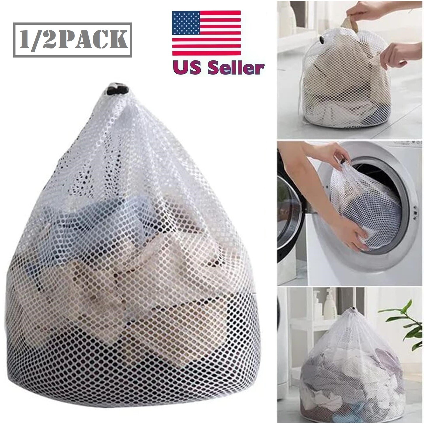 3×Heavy Duty Large Mesh Net Wash Clothes Laundry Bag With Drawstring Top Closure