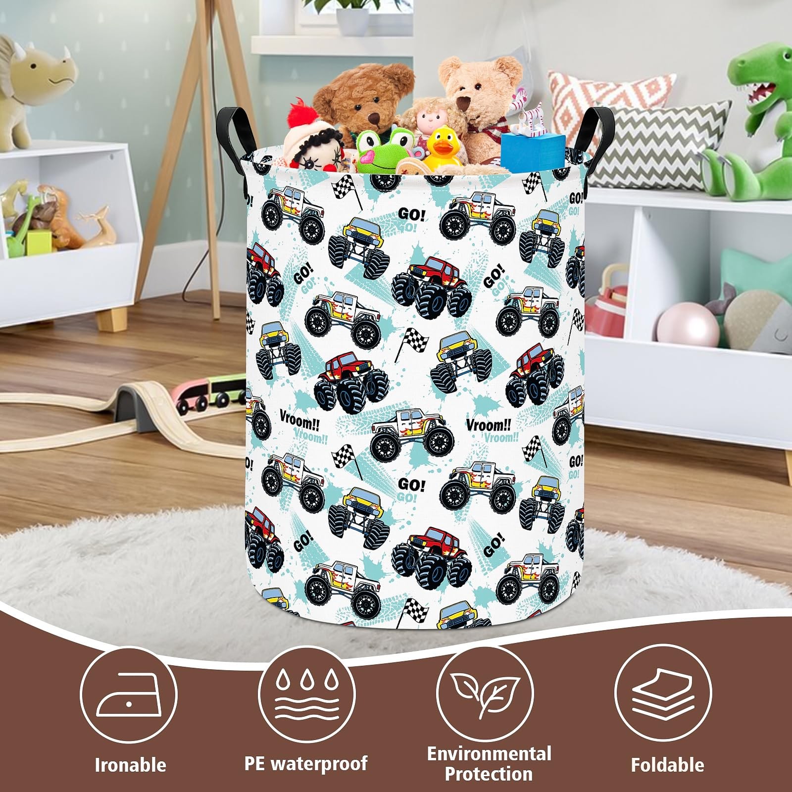 Monster Truck Laundry Hamper Large Canvas Fabric Lightweight Storage Basket/T…