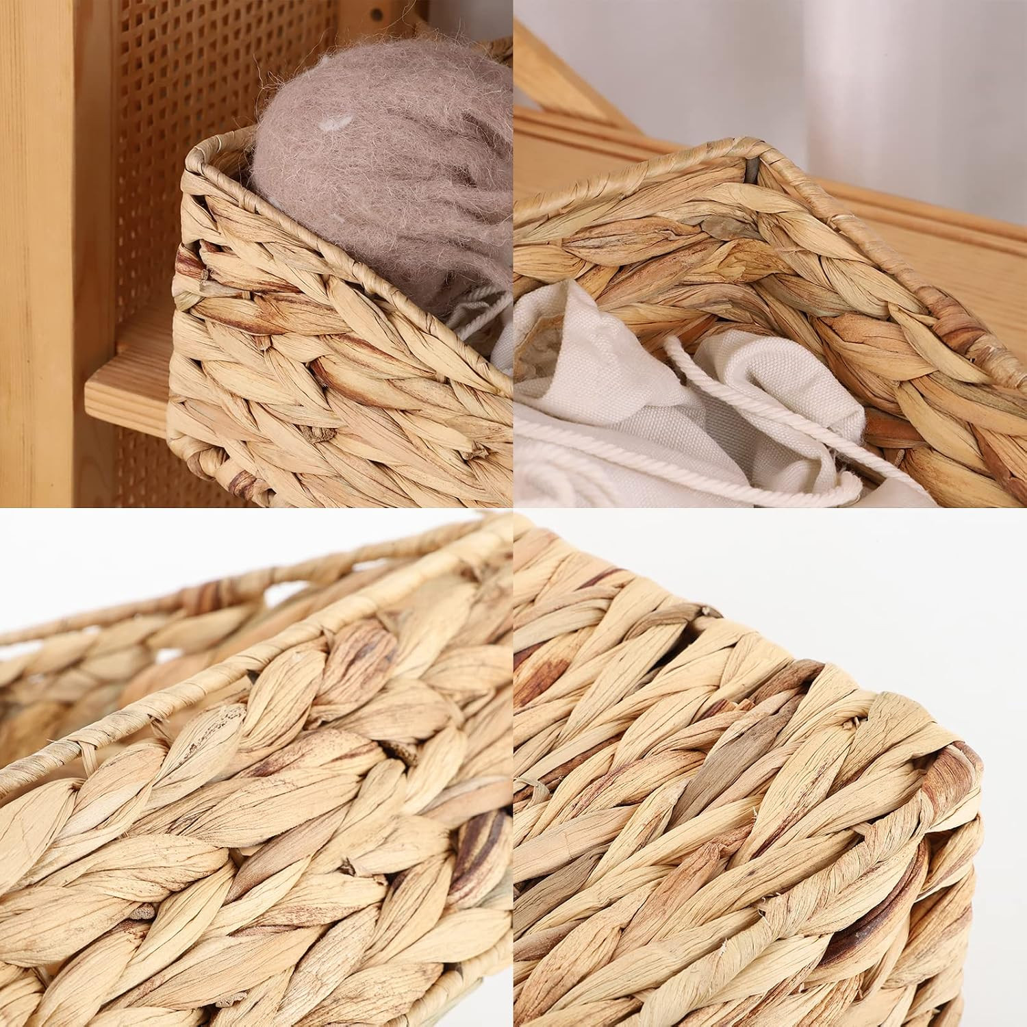 Hand Woven Water Hyacinth Trapezoid Baskets for Home Organization