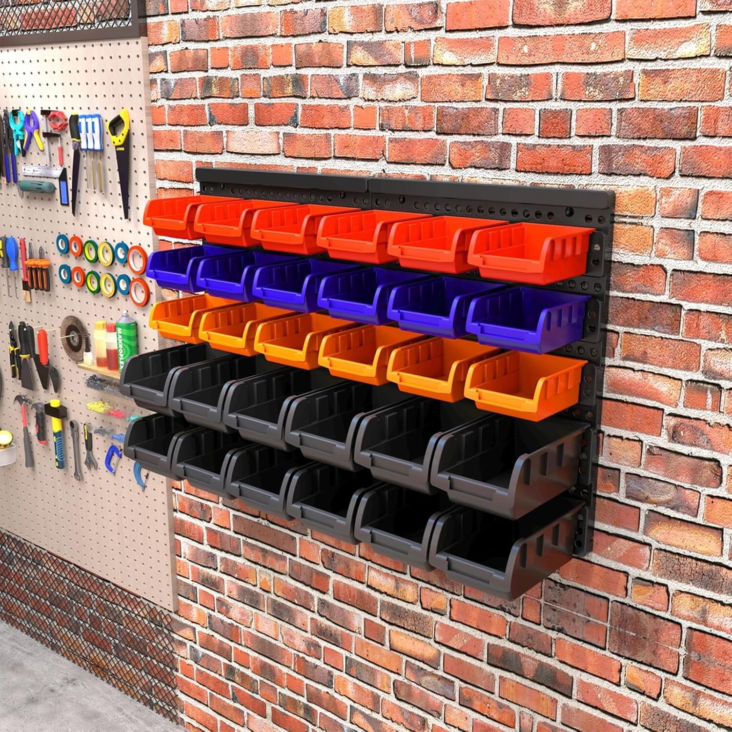 Wall Mounted Storage Bins Parts Rack 4 Colors 30PCS Bin Organizer Garage Plastic
