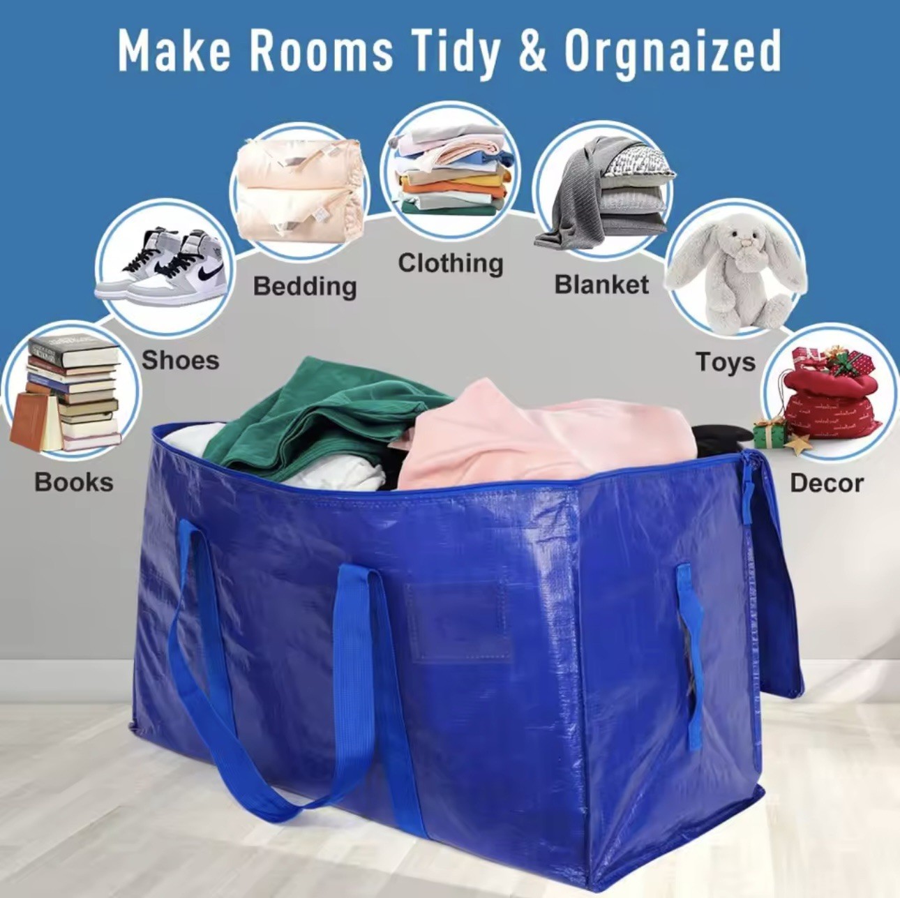 Extra Large Moving Bags Heavy Duty with Zippers & Carrying 6 Pack Blue