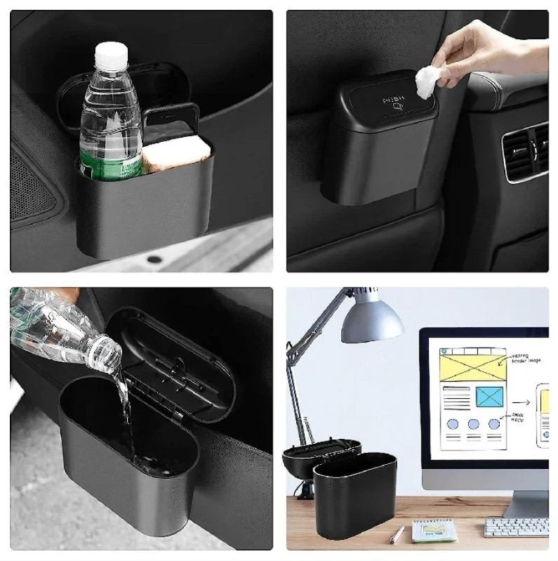 1set Mini Car Trash Can with Lid & Garbage Bags Leak-proof Mini Car Accessories