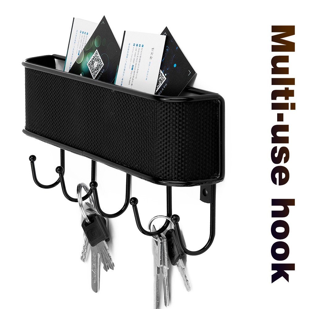 Wall-Mounted Key Holder & Mail Organizer with 5 Hooks – Entryway Storage & Decor
