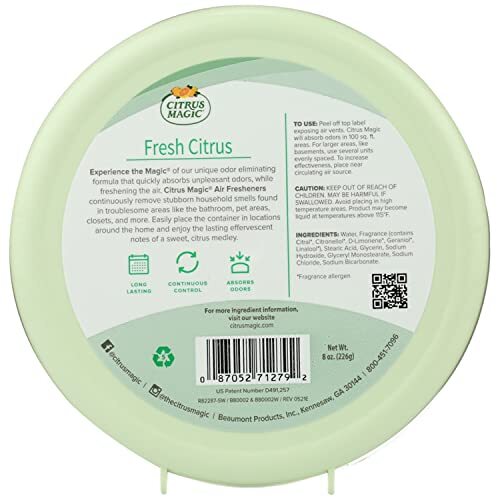 Citrus Magic Odor Absorbing Solid Air Freshener, Fresh Citrus, 8-Ounce, Pack