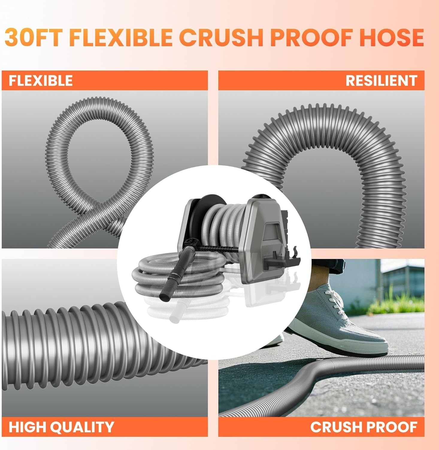 Giraffe Tools Wet Dry Vacuums Cleaner Hose Reel 30ft Extension Retractable Hose
