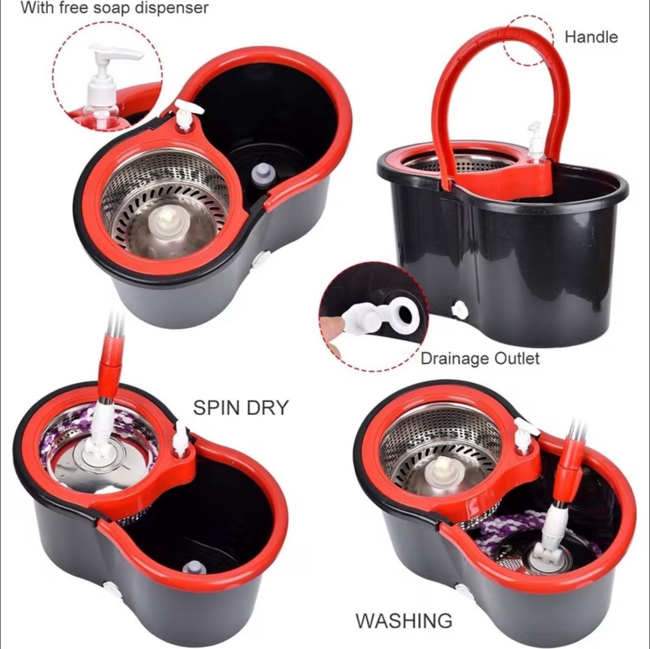 Spin Mop and Bucket with Wringer Set, 360°stainless steel Spinning Mop 4 Refills