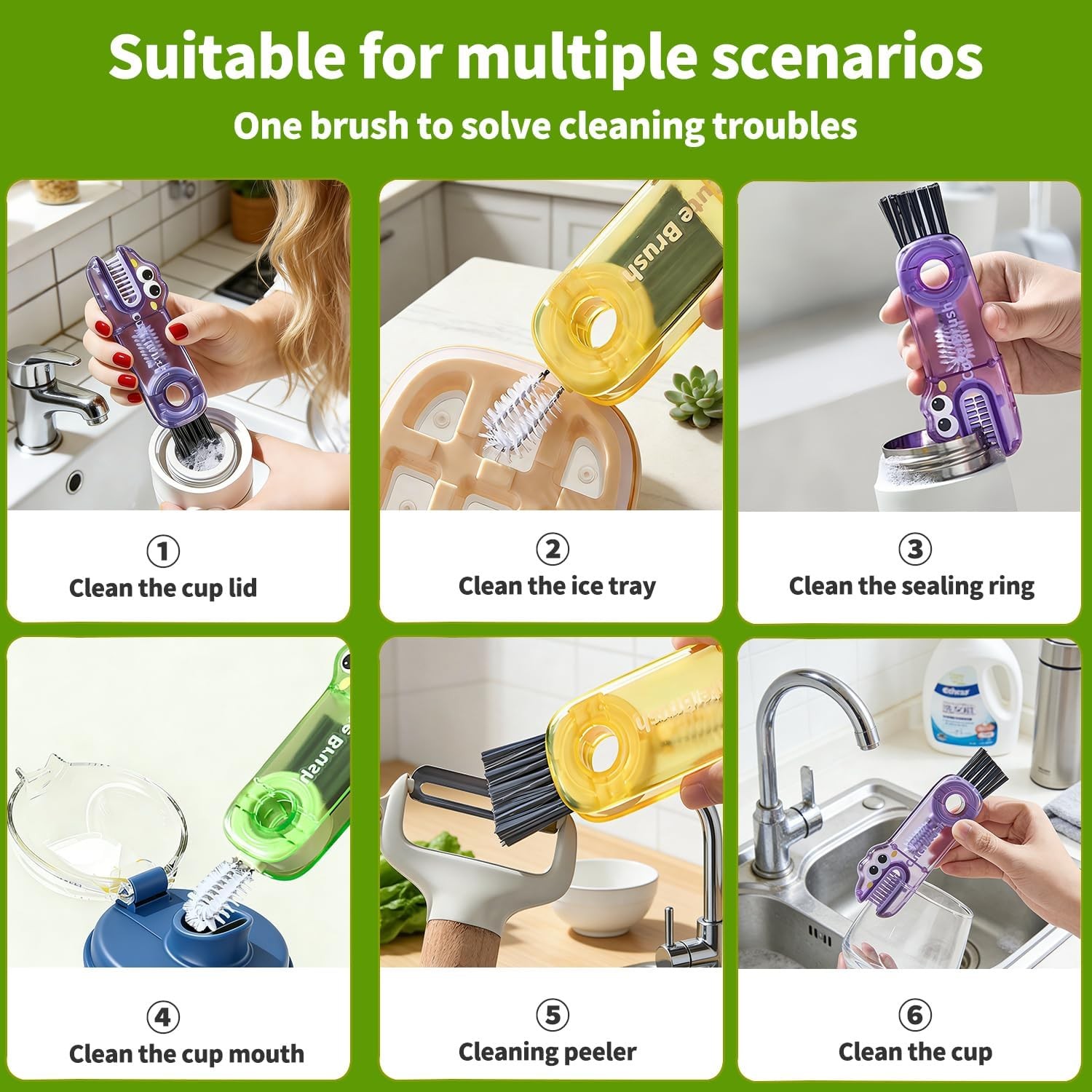 3 in 1 Cup Lid Gap Cleaning Brush Set 3 Pcs Multifunctional Bottle Cleaning Brus