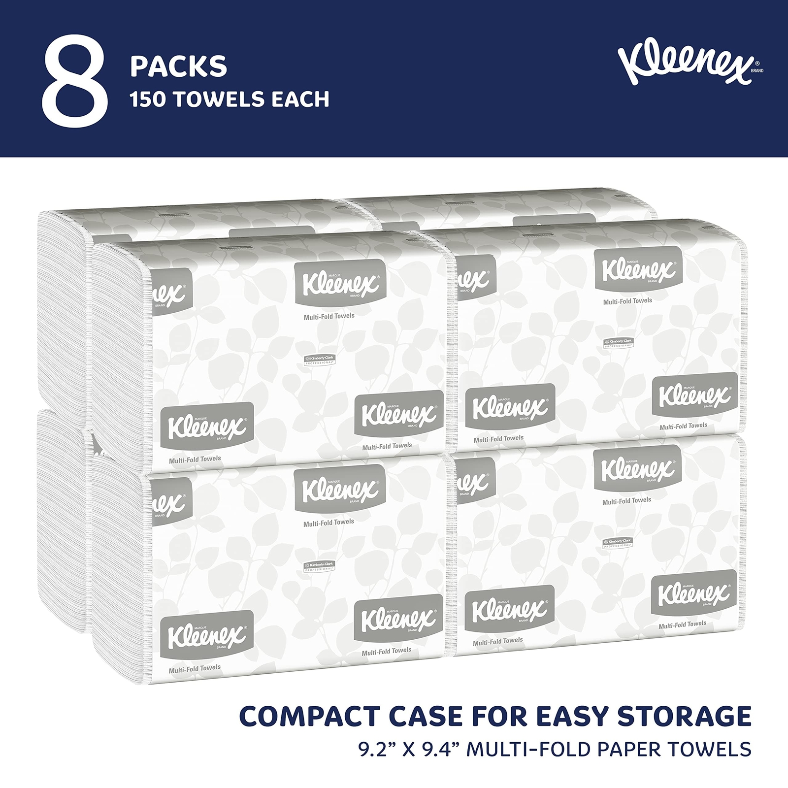Kleenex Multifold Paper Towels 150 Count 8 Packs Soft Absorbent 1 Ply 9.2×9.4