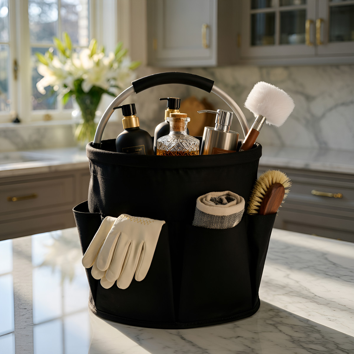 Cleaning Caddy Organizer Bag with Handle Waterproof Oxford Cloth Storage Black