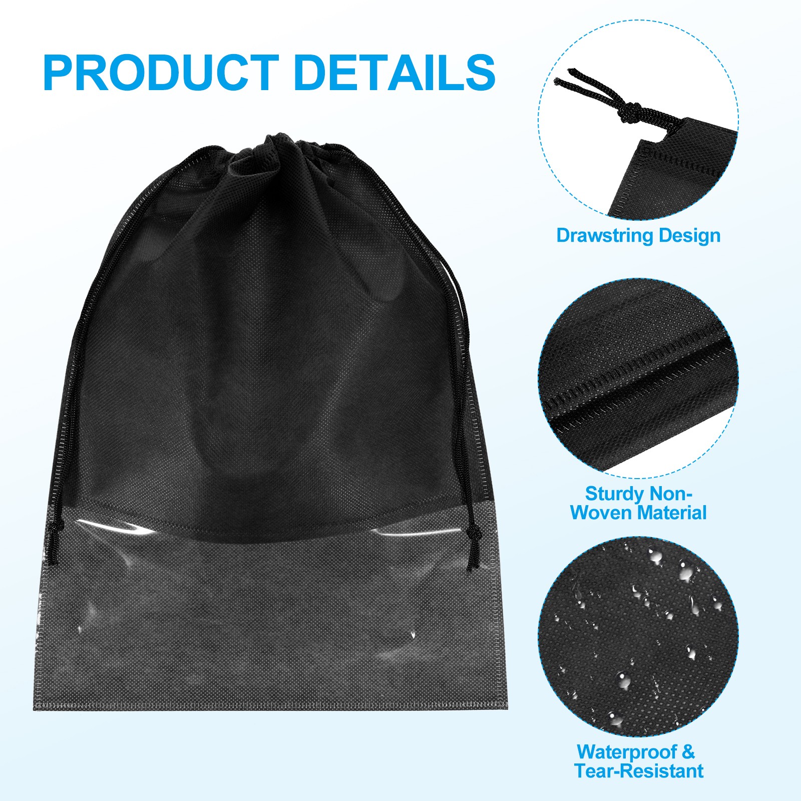 6Pcs Drawstring Shoe Bag 17×13″ Travel Shoe Bags Shoe Organizer Pouch, Black