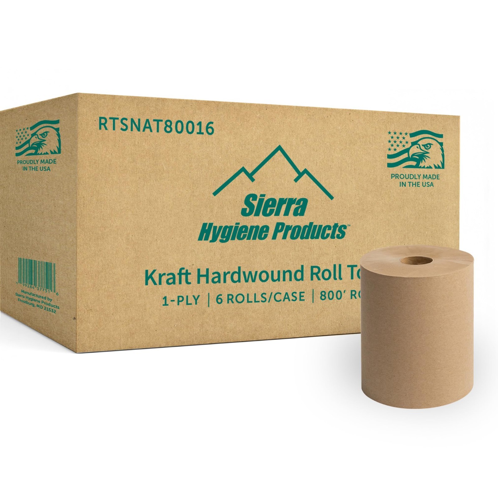 Sierra Hygiene 1-Ply Natural (Kraft) Roll Towels, 8” x 800’, 6/Case