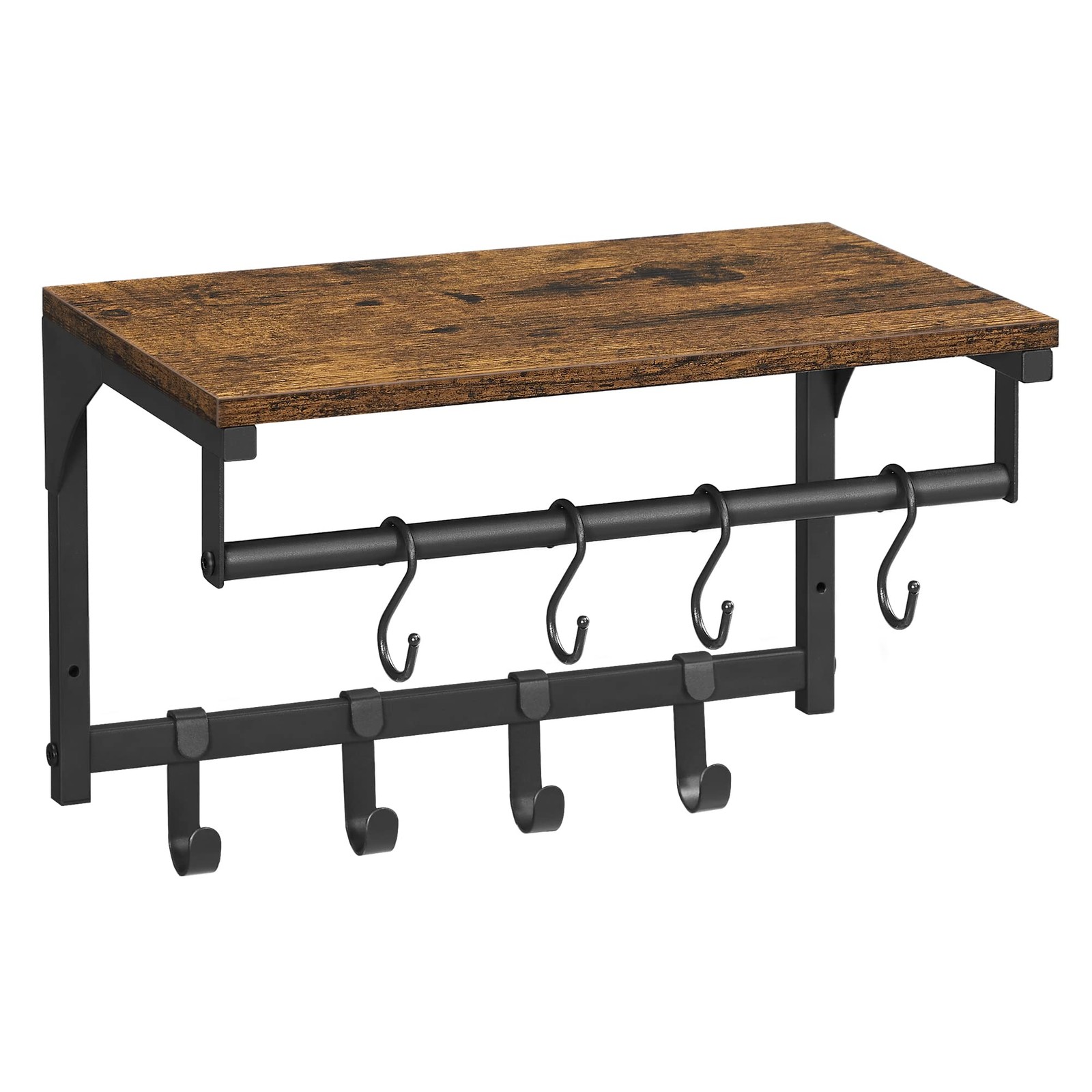 15.7×9.4×9.4 Inch Rustic Brown Wall Mounted Coat Rack Shelf With 8 Hooks