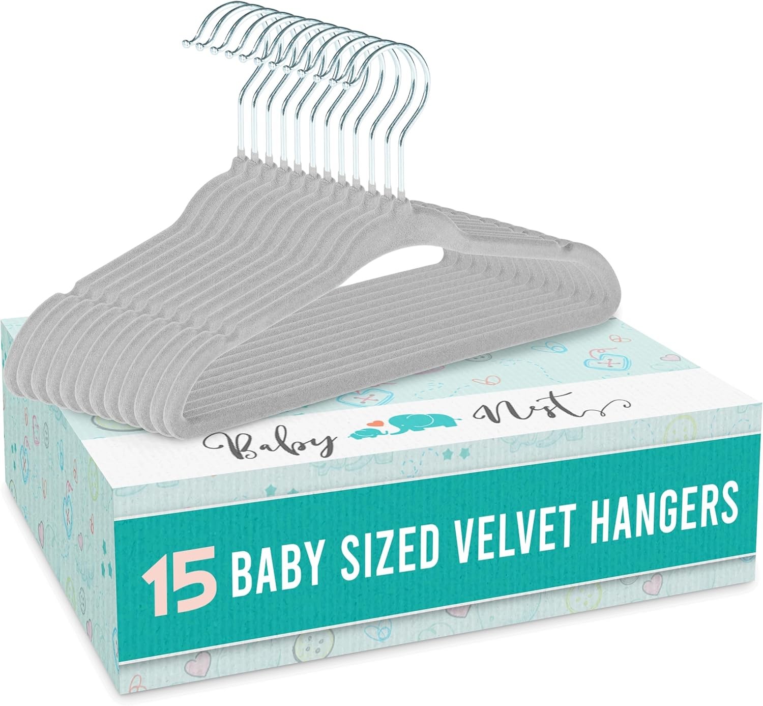 Grey 15 Pack Kids Plastic Velvet Hangers for Closet, Non-Slip Hangers Dividers