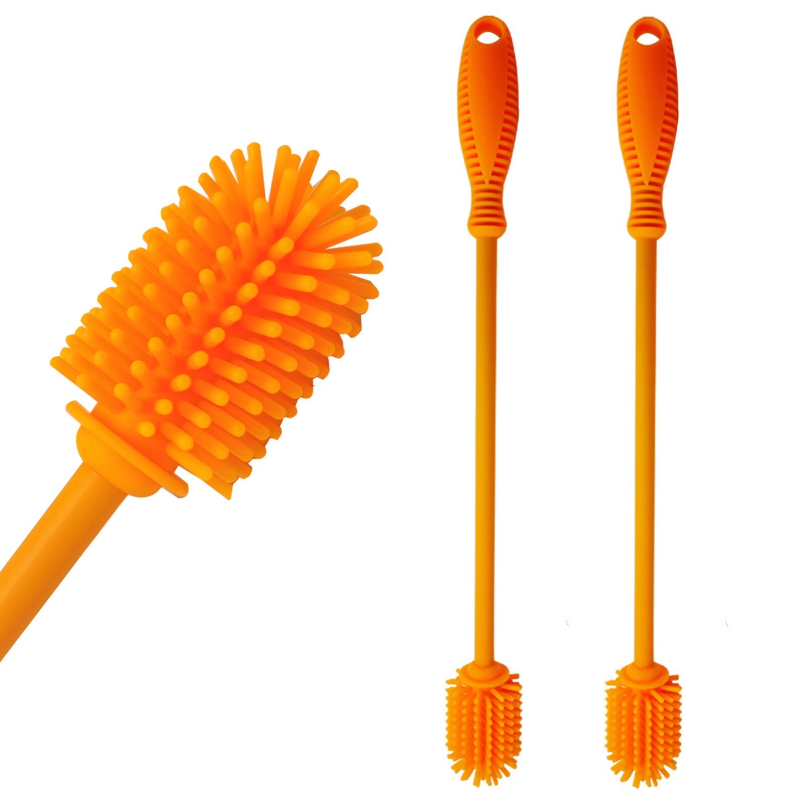 2 Pack Silicone Bottle Brush Cleaner Cleaning Brush for Glass Bottles Orange
