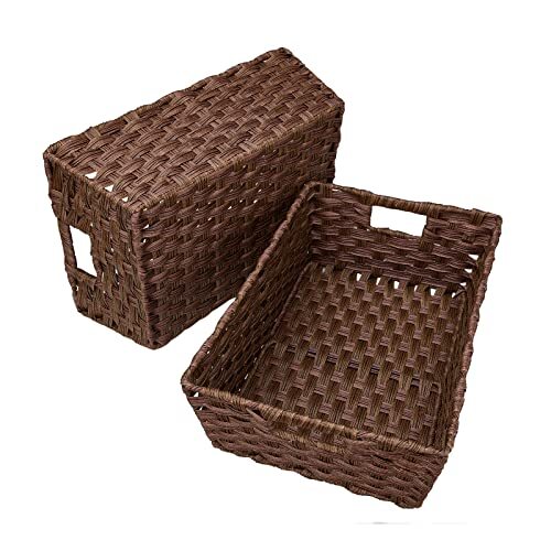 Large Wicker Storage Basket Metal Frame Set Of 2 Washable Waterproof 15″ X 10.3″