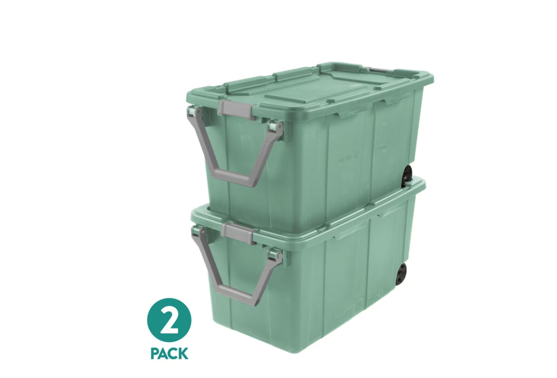 Sterilite Extra-Large Wheeled Industrial Storage Bin, 40 Gallon 2 Pack