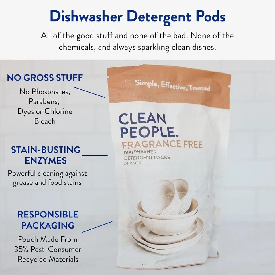 Clean People Dishwasher Pods – Cuts Grease & Rinses Sparkling 120 Count