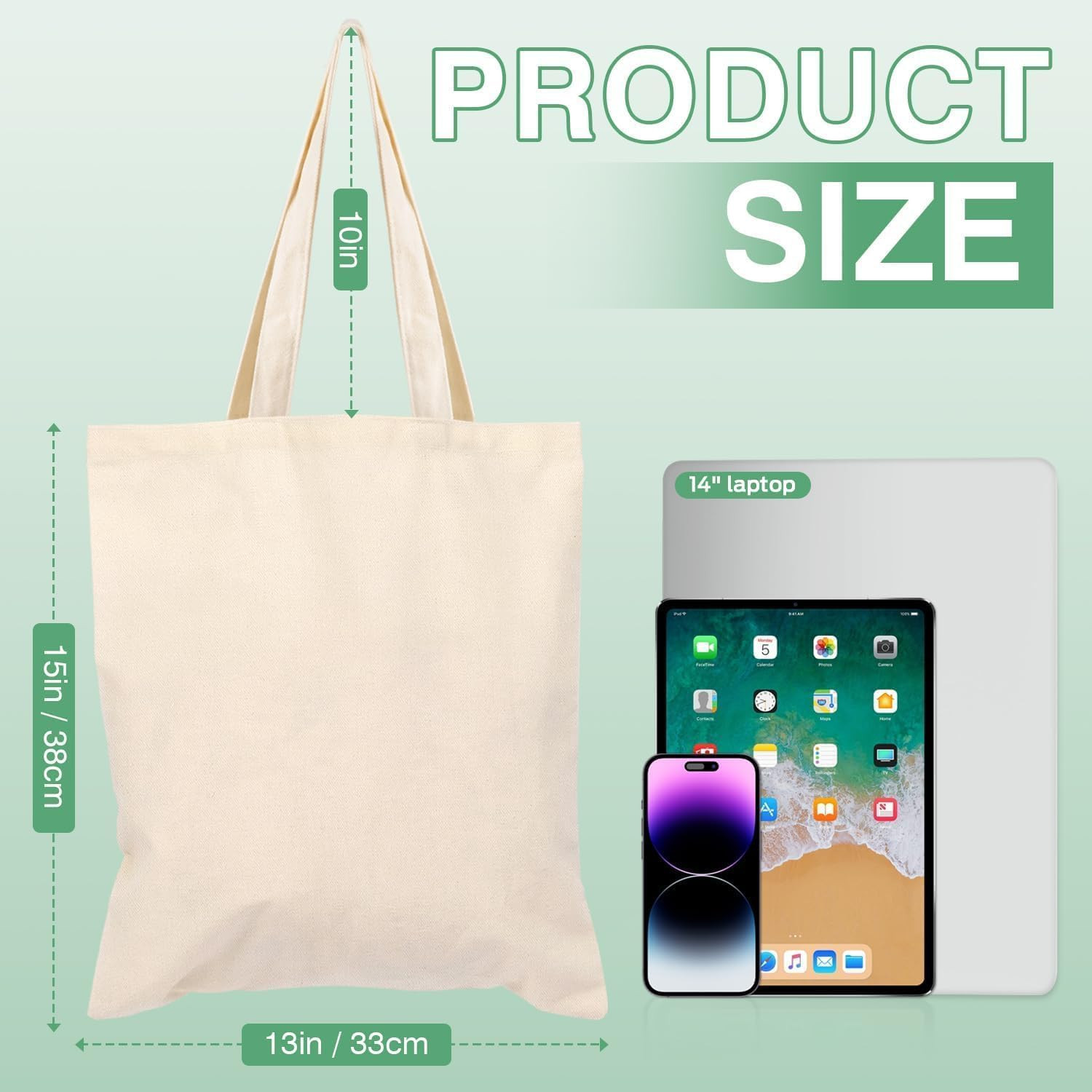 50 Pack Canvas Tote Bags for DIY Projects (13X15 Inches) | Blank Tote Bags Bulk,