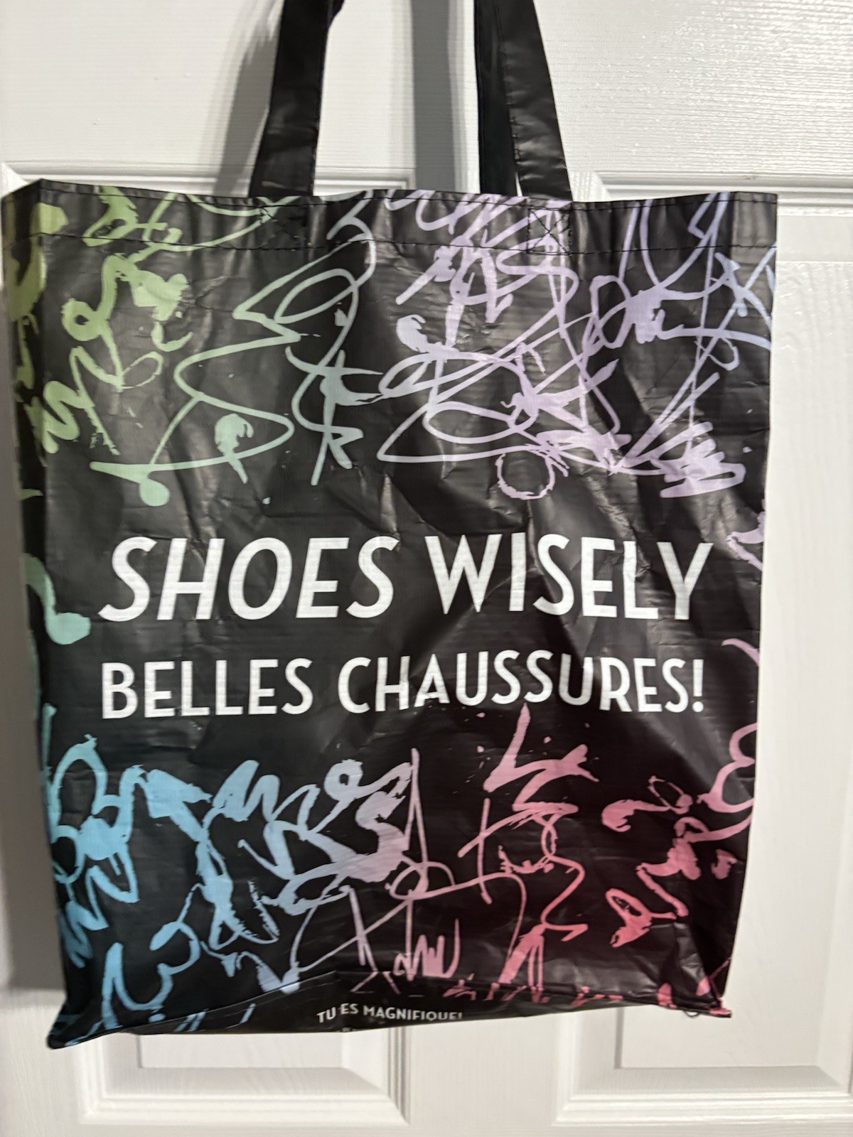 John Fluevog Shoes Reusable Shopping Bag Tote Shoes Wisely 14.5″x12.5×5.5″