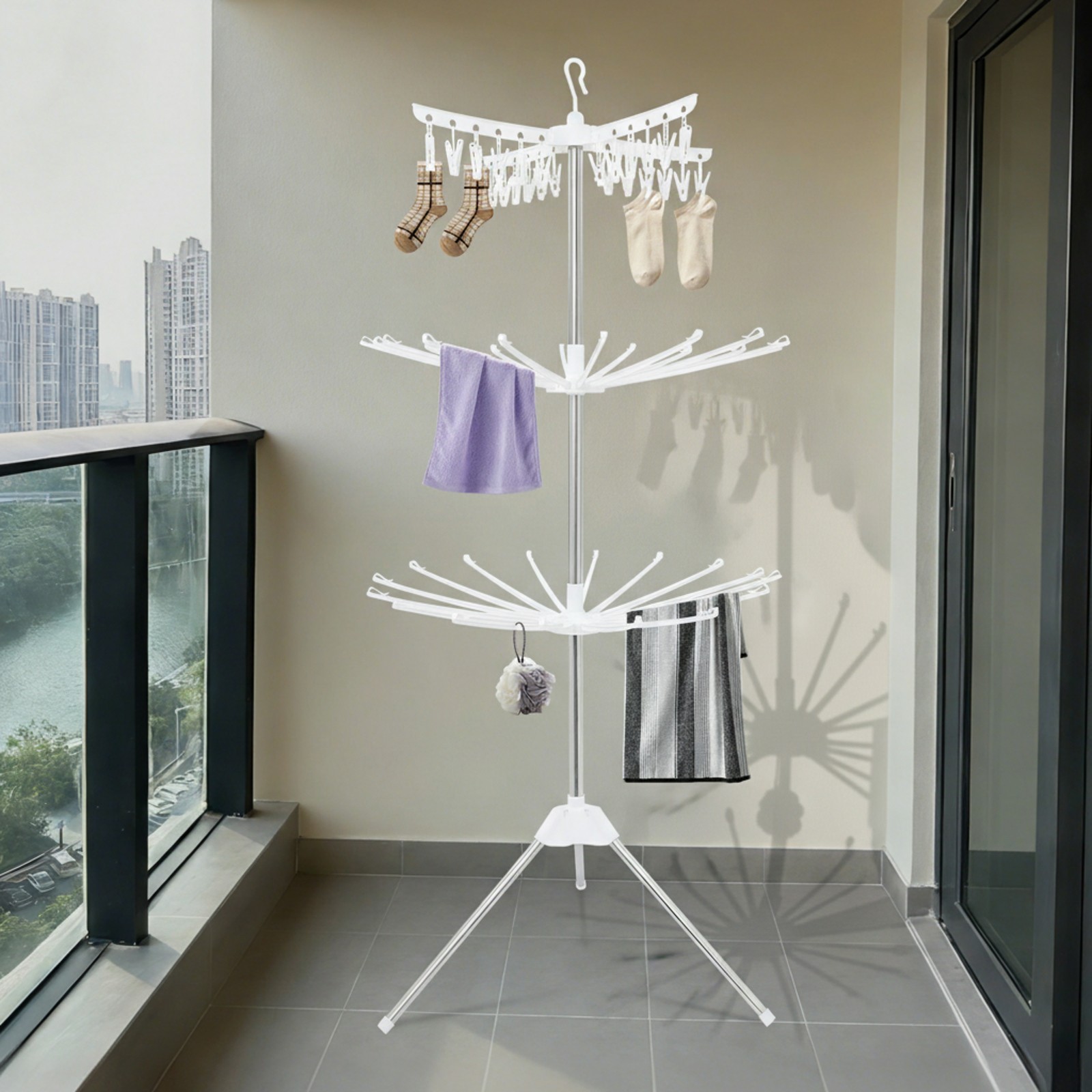 67″ 3-Tier Clothes Drying Rack With 24* Clips Floorstanding Laundry Drying Rack