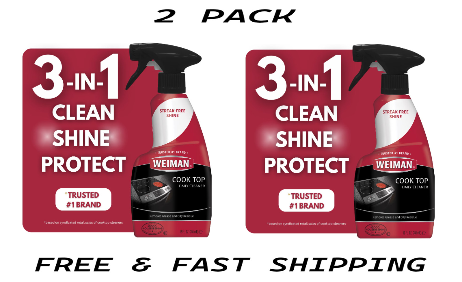 (2 PACK) Weiman Daily Cooktop Cleaner Spray for Easy Daily Cleaning, 12 oz.