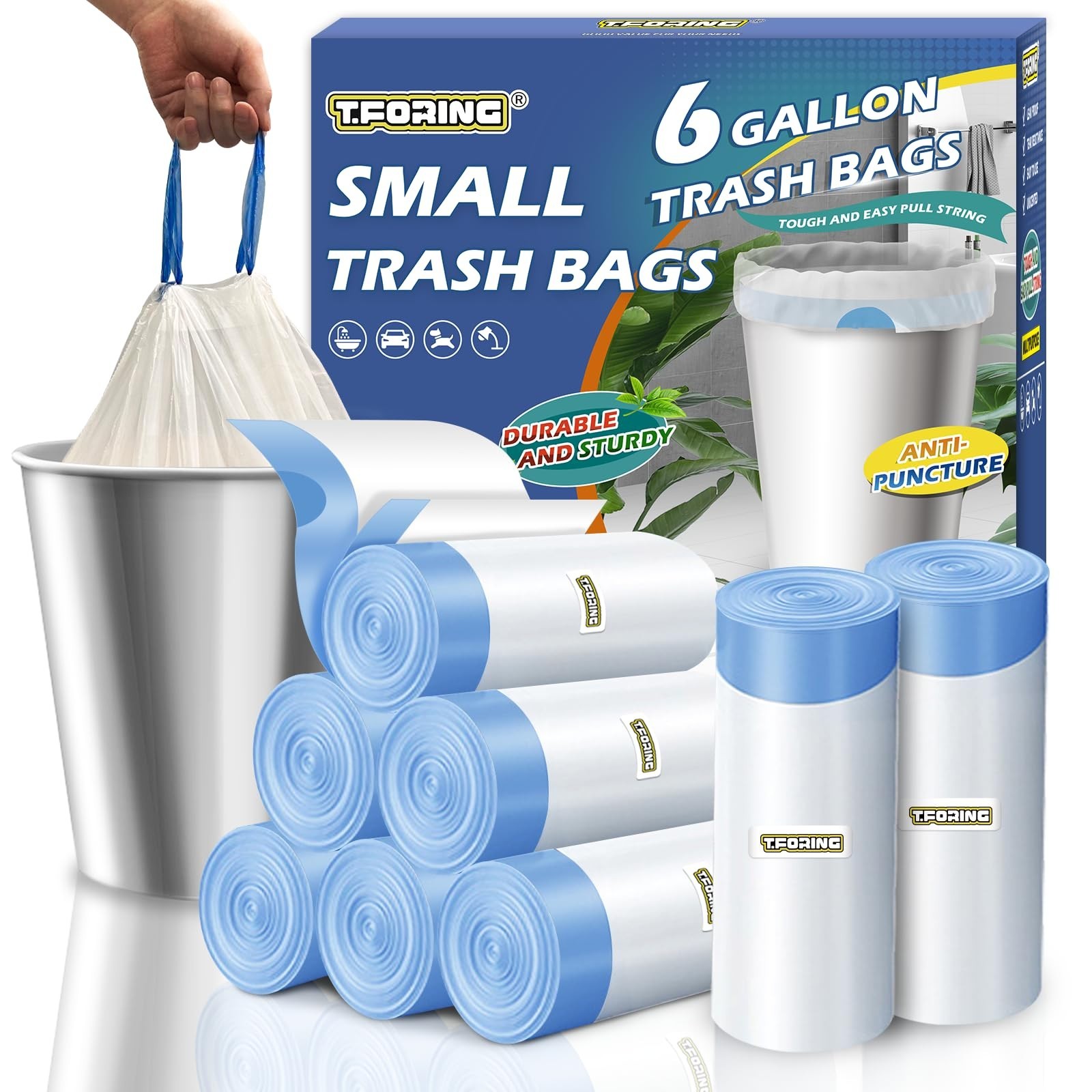 Medium 6 Gallon Drawstring Trash Bags, 1.1 Mil, Unscented, 240 Count – Durable W