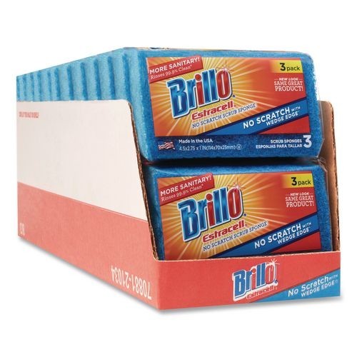 Brillo No Scratch Kitchen Sponges, 4.5×2.75, 1″ Thick, 3 /Pack, 8 Packs/CT