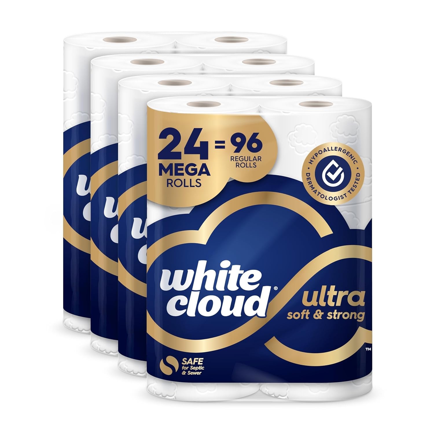 White Cloud Ultra Soft and Strong Bath Tissue Mega Rolls 4 Packs 96 Regular