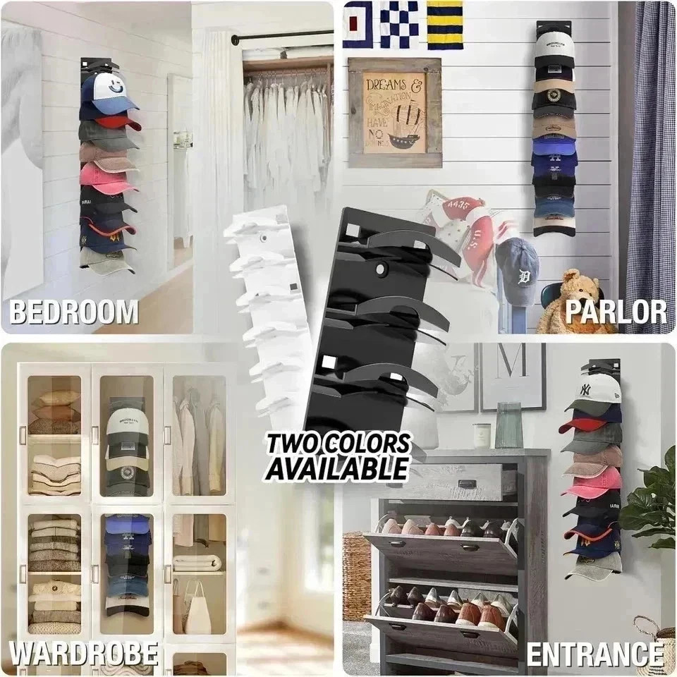 2 Pack Hat Organizer for Baseball Caps, Hat Rack for Wall with Strong Adhesive H