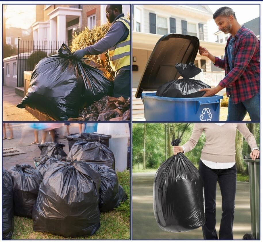 Extra Large Black Garbage Bags 64-65 Gallon, 32 Count for Yard and Construction
