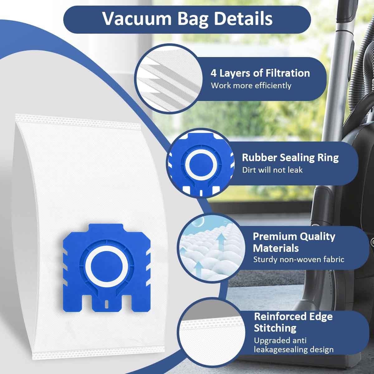 3D Airclean Vacuum Bags for Miele GN Classic C1, Complete C2, C3 Vacuum Cleaner