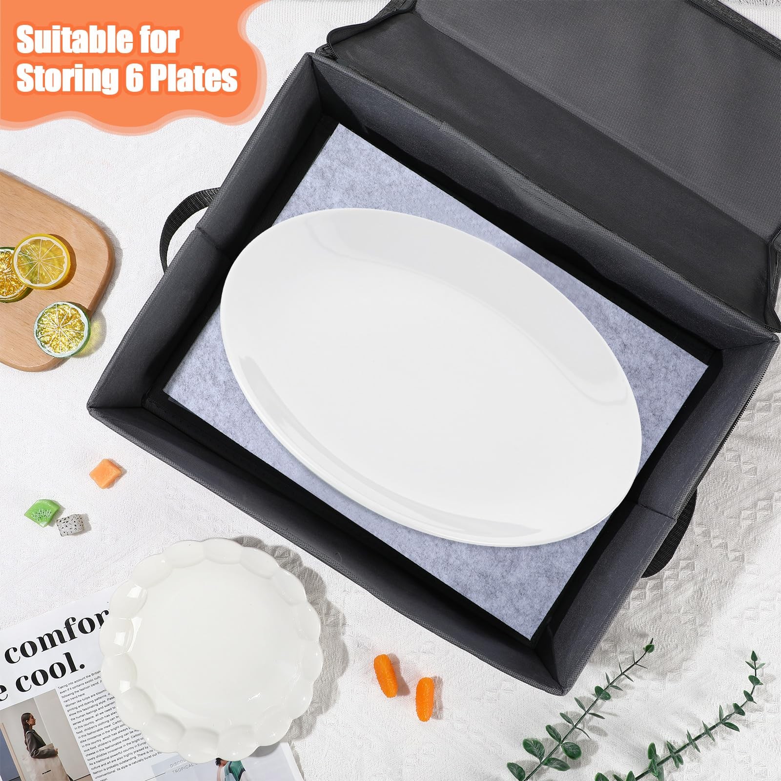 3 PCS 17x13x6 Inch Platter China Storage Case Hard Shell 15 Felt Divider Gray