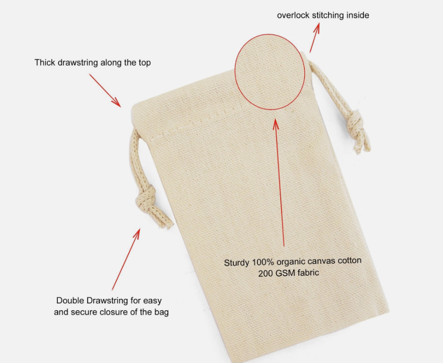 Premium Canvas Cotton Double Drawstring Reusable Muslin Bags 10×12, QTY2