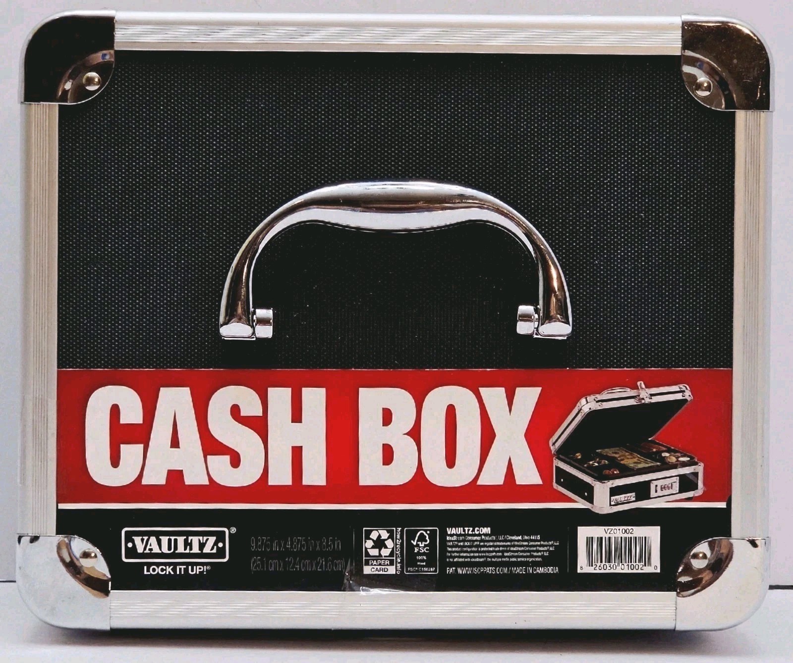 Vaultz Locking Cash Box w/ Combination Lock & Carrying Handle 8.5″x10″x4″, New