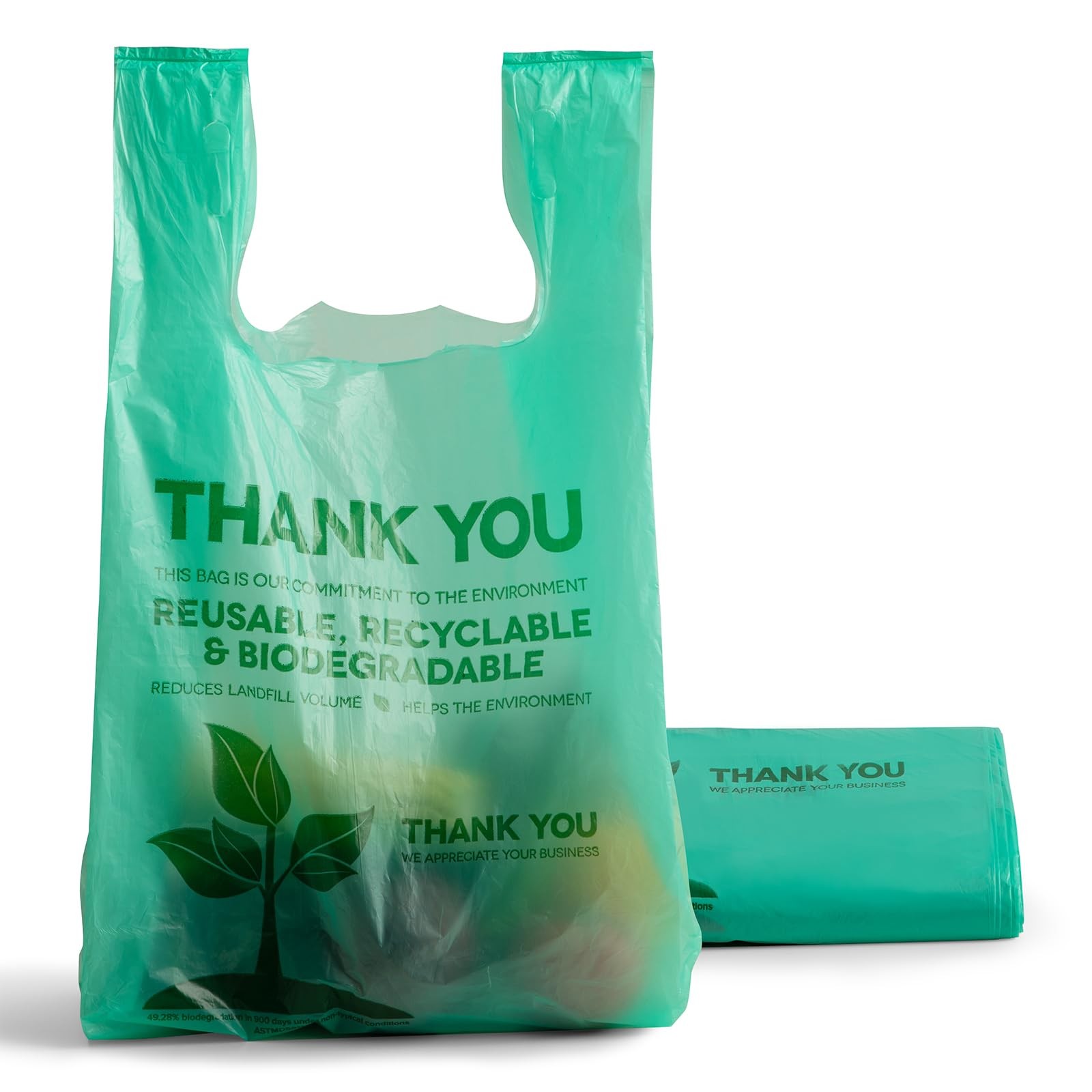 Eco Biodegradable Plastic Grocery Bags – 100 Count with Handles, Thank You T-…