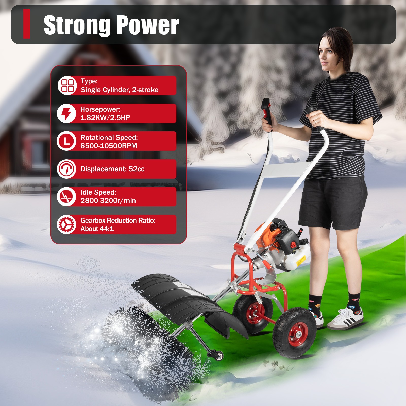 52CC Walk Behind Driveway Power Broom Snow Sweeper Artificial Grass Cleaner